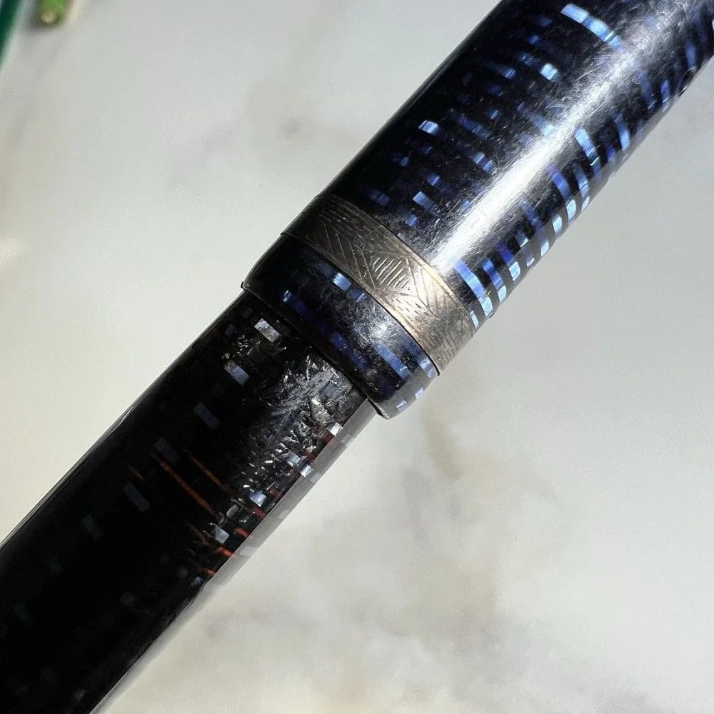 Parker Vacumatic Blue Pearl Major Blue Diamond Fountain Pen 14K Gold Nib Working